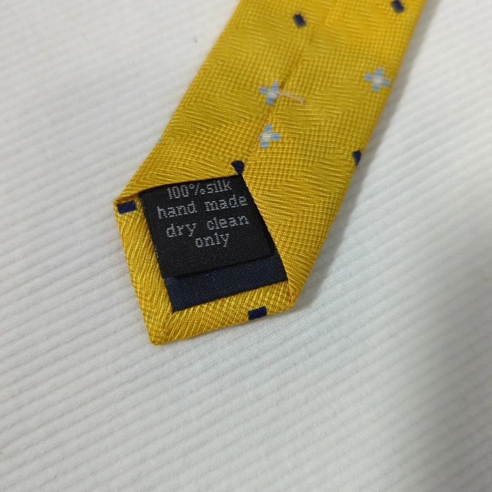 Bijoux Terner 100% Silk Tie Yellow With Navy Squares‎ And Blue Dot Flowers 63